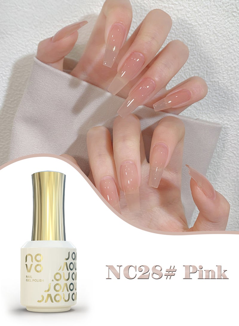 نوفو طلاء أظافر جل، أظافر جل شفاف، سريع الجفاف بالأشعة فوق البنفسجية ومصباح LED، طلاء جل يدوم طويلاً لعمل مانيكير بنفسك، فن الأظافر في المنزل أو الصالون 12 مل-NC28# وردي - Image 2