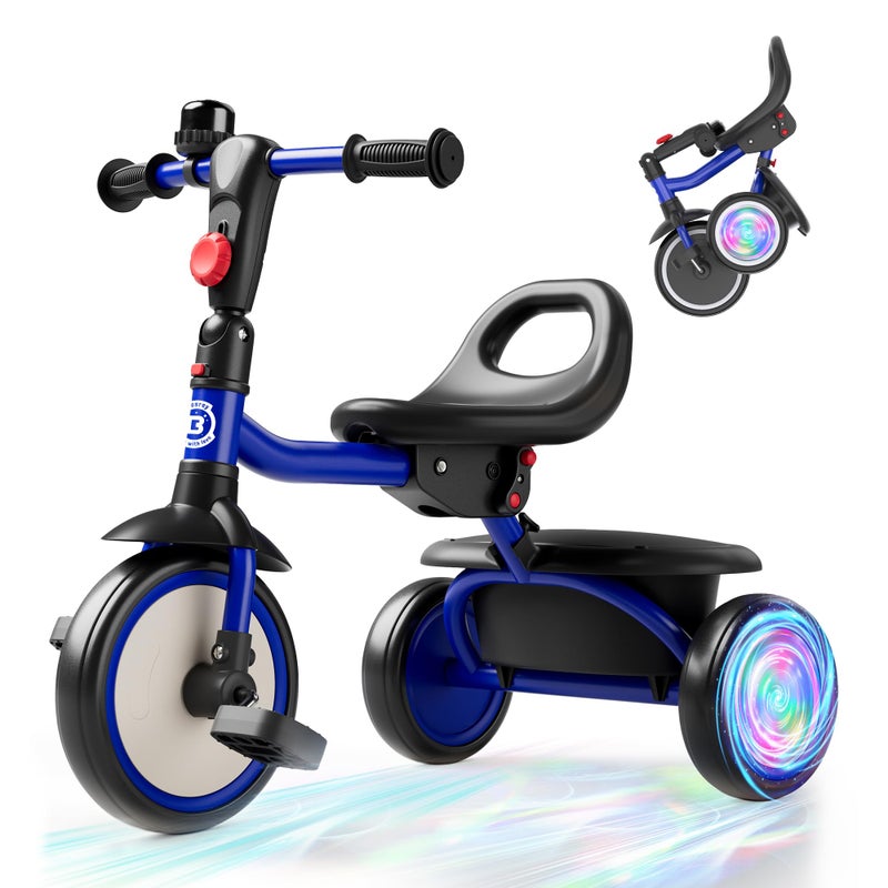 besrey Kids Tricycle with Flash Wheels for Ages 18 Months to 5 Years Toddler Tricycle with Bell Kids Tricycle Gift for 25 Year Olds Gift and Toy for Boys and Girls Tricycle for Toddlers Blue - Image 2