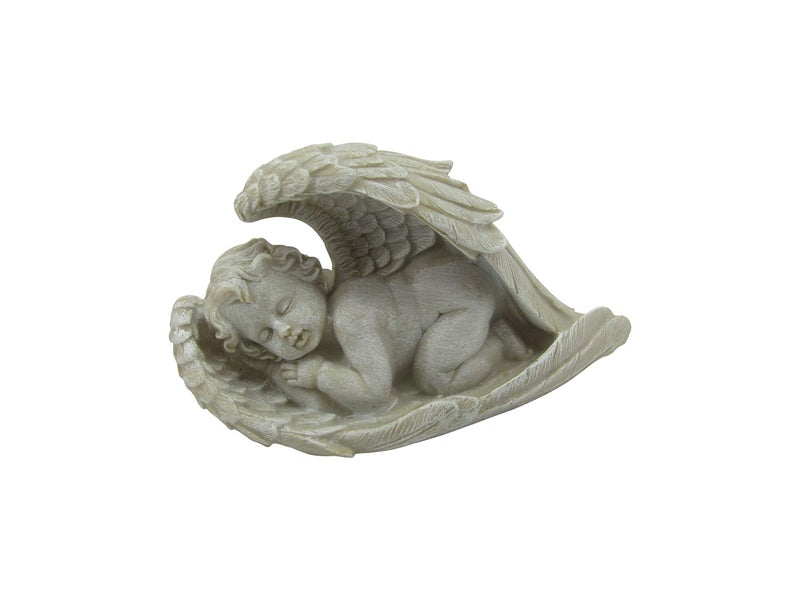 Comfy Hour Faith and Hope Collection Resin Cherub Praying Angel Sleeping in Wing Statue Perfect for Home Or Outdoor Garden Gray