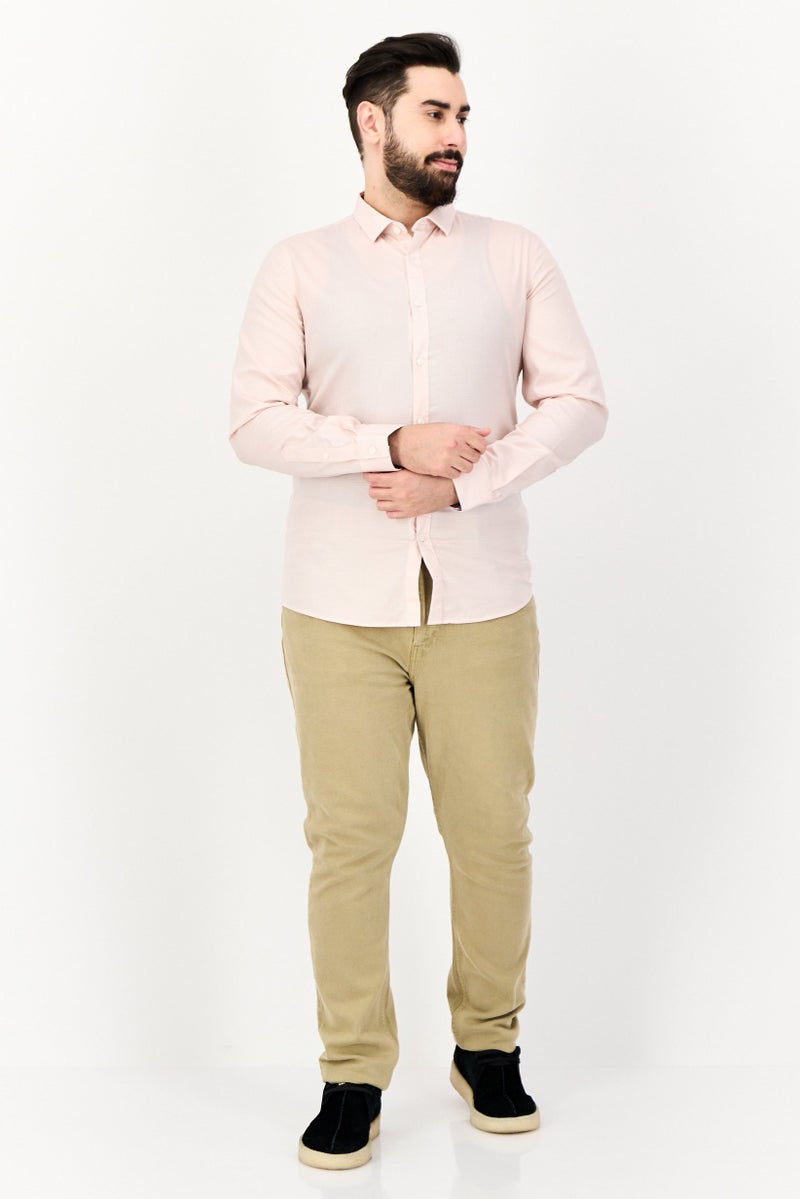 Selected Homme Men Regular Fit Long Sleeves Textured Casual Shirt, Pink - Image 3