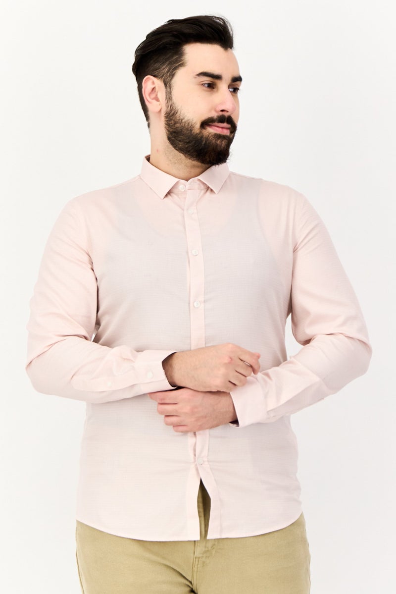 Selected Homme Men Regular Fit Long Sleeves Textured Casual Shirt, Pink - Image 1
