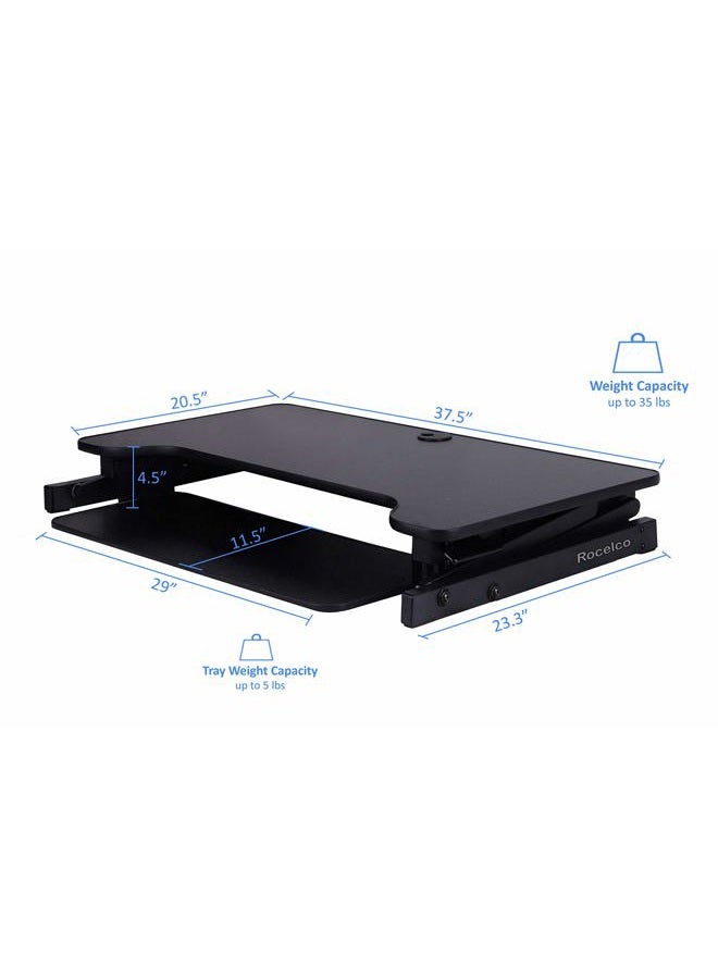 Rocelco 37.5" Deluxe Height Adjustable Standing Desk Converter with Dual Monitor Mount and Anti Fatigue Mat BUNDLE - Sit Stand Up Computer Workstation Riser - Keyboard Tray - Black (R DADRB-DM2-MAF) - Image 4