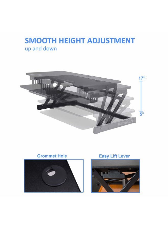 Rocelco 37.5" Deluxe Height Adjustable Standing Desk Converter with Dual Monitor Mount and Anti Fatigue Mat BUNDLE - Sit Stand Up Computer Workstation Riser - Keyboard Tray - Black (R DADRB-DM2-MAF) - Image 3