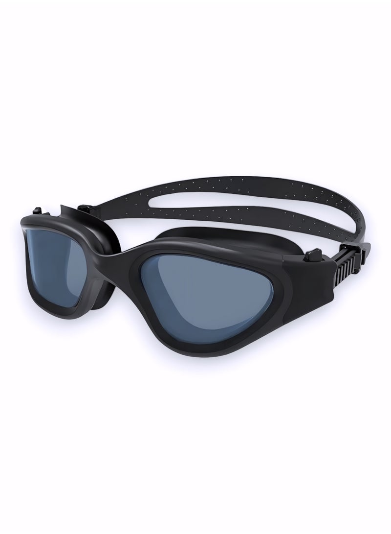 HASTE Swimming Goggles Jet Black Frame Smoked Lens Anti-fog UV Protection Leak-proof Silicone Adjustable Strap for Unisex Adults and Teens - Image 1