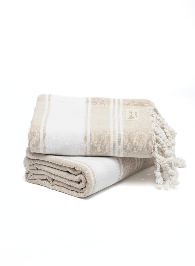 Salt Earth Cotton Turkish Beach Towel, Set of 2-36" X72" Large Bath Towels, Quick Dry Towel, Bathroom, Beach Essentials, Gym, Quick Dry for Shower, Lightweight Large Towels for All (Beige) - Image 1