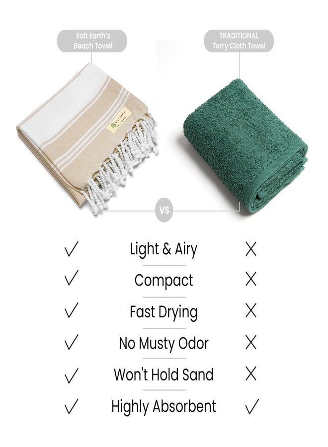 Salt Earth Cotton Turkish Beach Towel, Set of 2-36" X72" Large Bath Towels, Quick Dry Towel, Bathroom, Beach Essentials, Gym, Quick Dry for Shower, Lightweight Large Towels for All (Beige) - Image 4
