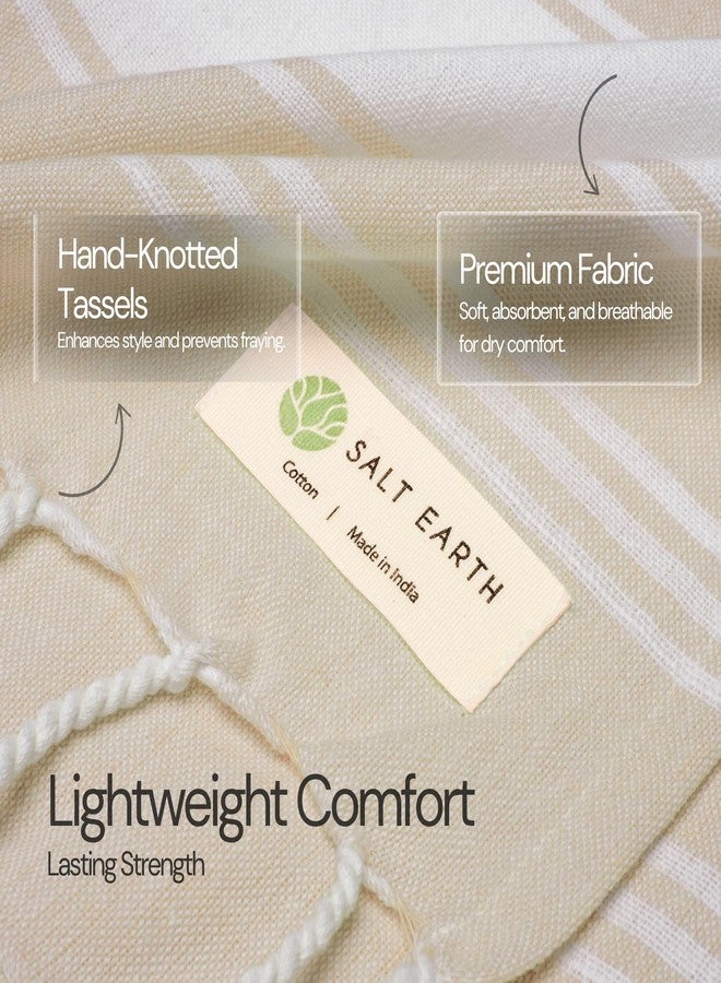 Salt Earth Cotton Turkish Beach Towel, Set of 2-36" X72" Large Bath Towels, Quick Dry Towel, Bathroom, Beach Essentials, Gym, Quick Dry for Shower, Lightweight Large Towels for All (Beige) - Image 2