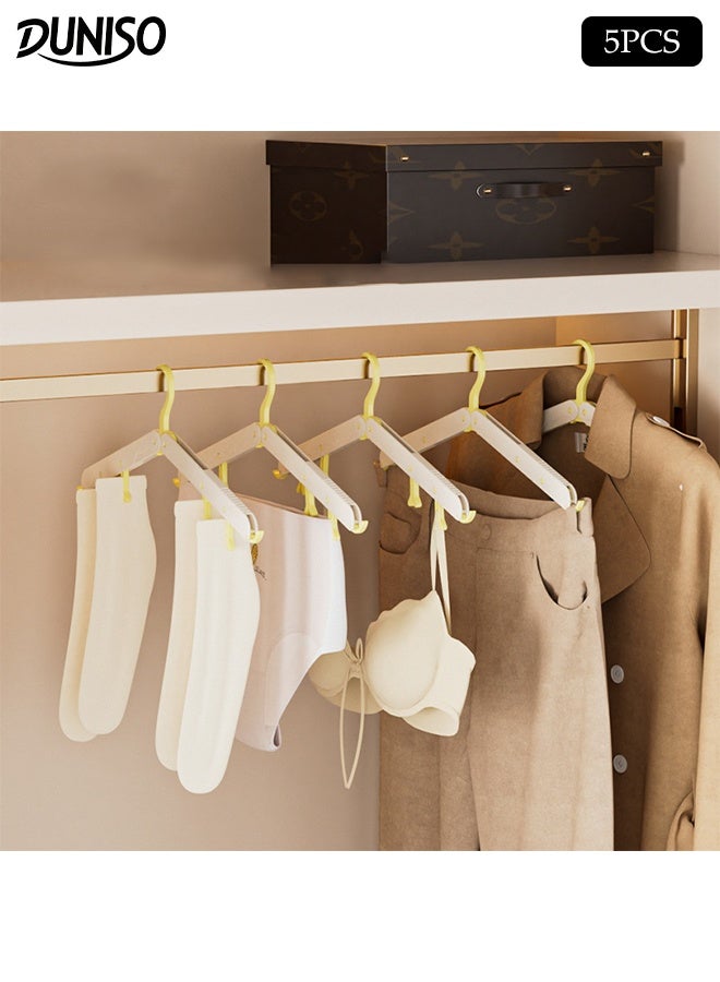DUNISO 5PCS Folding Clothes Hangers with Clips Portable Non Slip Plastic Travel Clothes Hanger Multifunction Foldable Space Saving Coat Hangers for Family Business Trip Hotel School Camping Travel - Image 1
