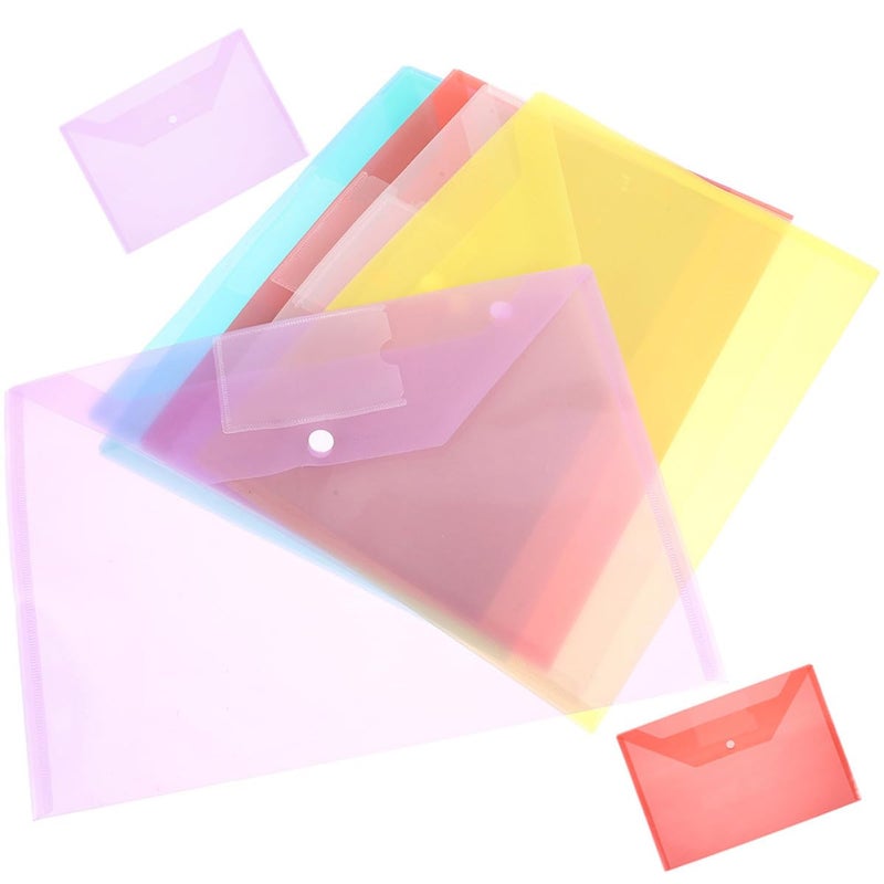8Pcs A4 Pp File Folder Set Button Closure Thick Plastic Document Holders Mixed Color Office School Filing - Image 2