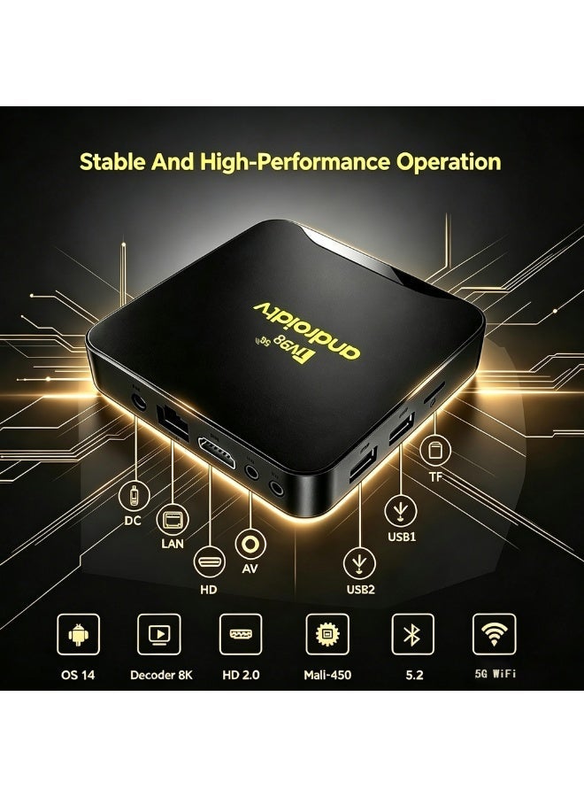 تلفزيون جهاز تلفزيون يعمل بنظام أندرويد 14 بسعة 2 جيجابايت و16 جيجابايت، طراز ATV RK3518، معالج رباعي النواة، مشغل وسائط بدقة 8K، دعم ثلاثي الأبعاد، واي فاي مزدوج، بلوتوث، جهاز تحكم عن بعد صوتي مع عرض الوقت، جهاز استقبال H.265 بدقة 4K، طراز 2026 الجديد - Image 3