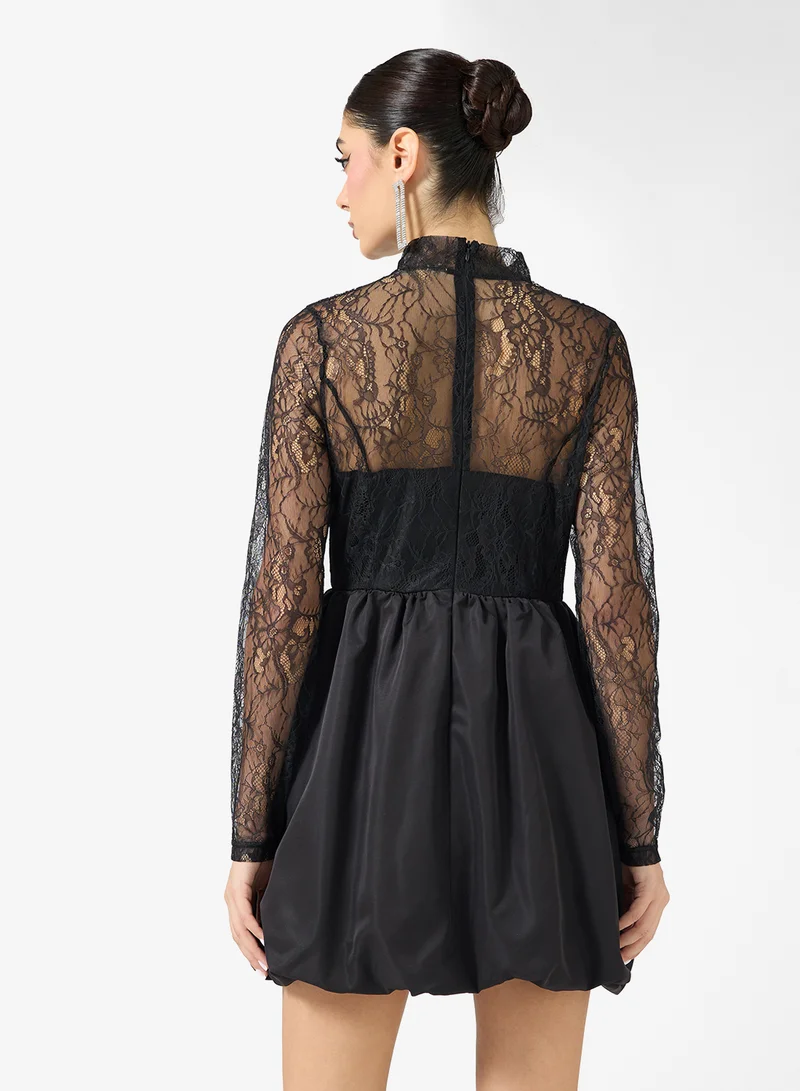 Collective The Label Sweetheart Neck Mesh Detail Mini Dress