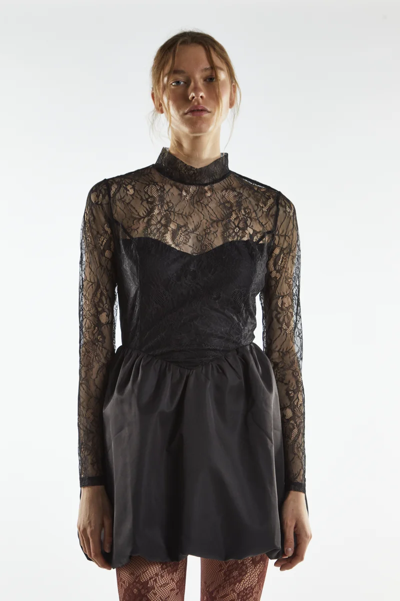 Sweetheart Neck Mesh Detail Mini Dress