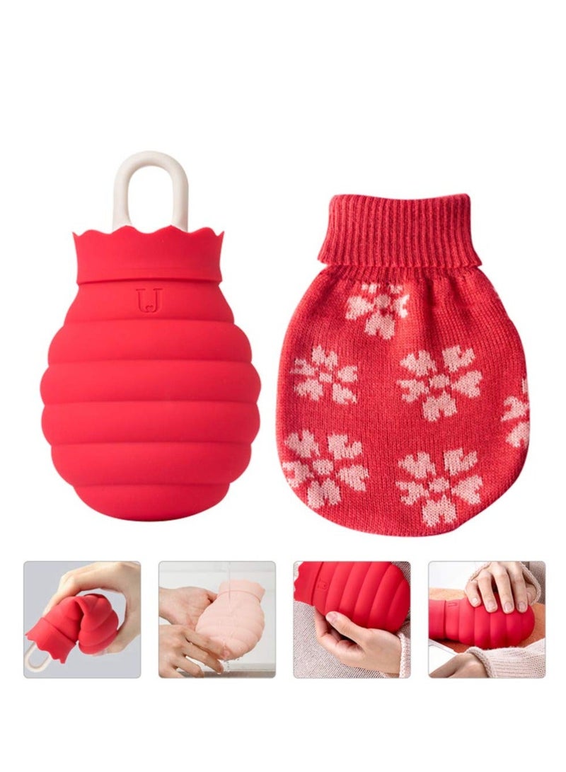 Warm Water Bag, Warm Water Bottle Rubber hot Water Bottle with Cover, Cold Weather Hand Warmers hot Water Sack Fillable Hot Water Pouch Knitted Water Injection, Child Micro-Wave Oven - Image 1
