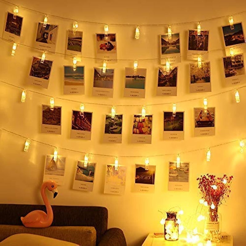 Desidiya 20 Photo Clip LED String Lights for Photo Hanging Birthday Festival Wedding Party for Home Patio Lawn Restaurants Home Decoration Warm White Battery Powered - Image 1