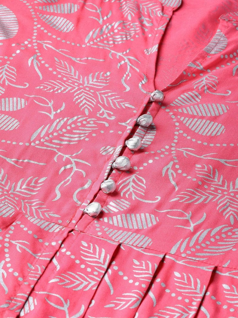Pannkh Women's Foil Printed Cowl Kurta Pink - Image 2