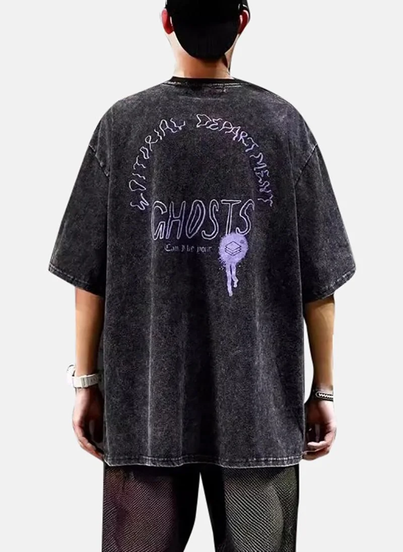 YUNIQEE Grey Printed Half Sleeve Round Neck T-Shirt