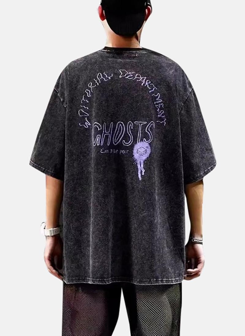 YUNIQEE Grey Printed Half Sleeve Round Neck T-Shirt - Image 4