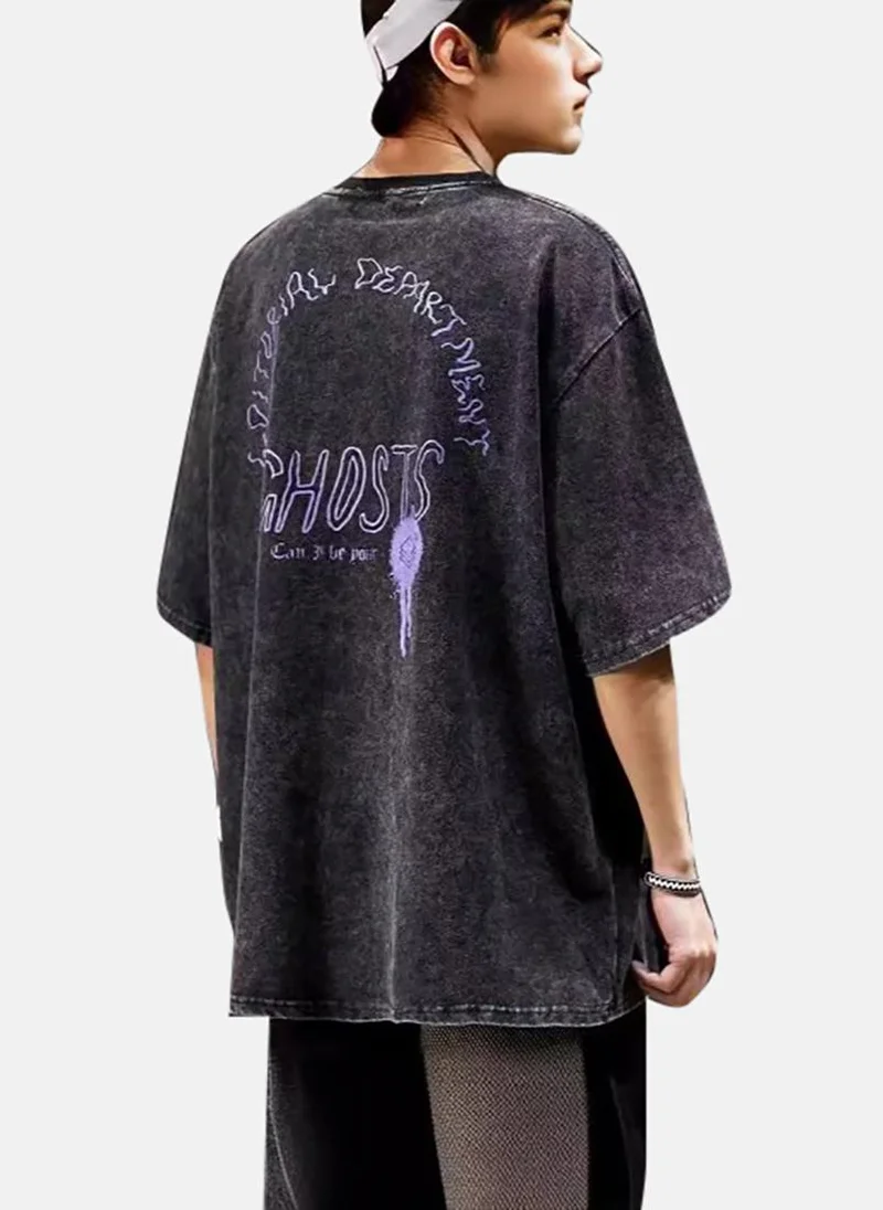 YUNIQEE Grey Printed Half Sleeve Round Neck T-Shirt