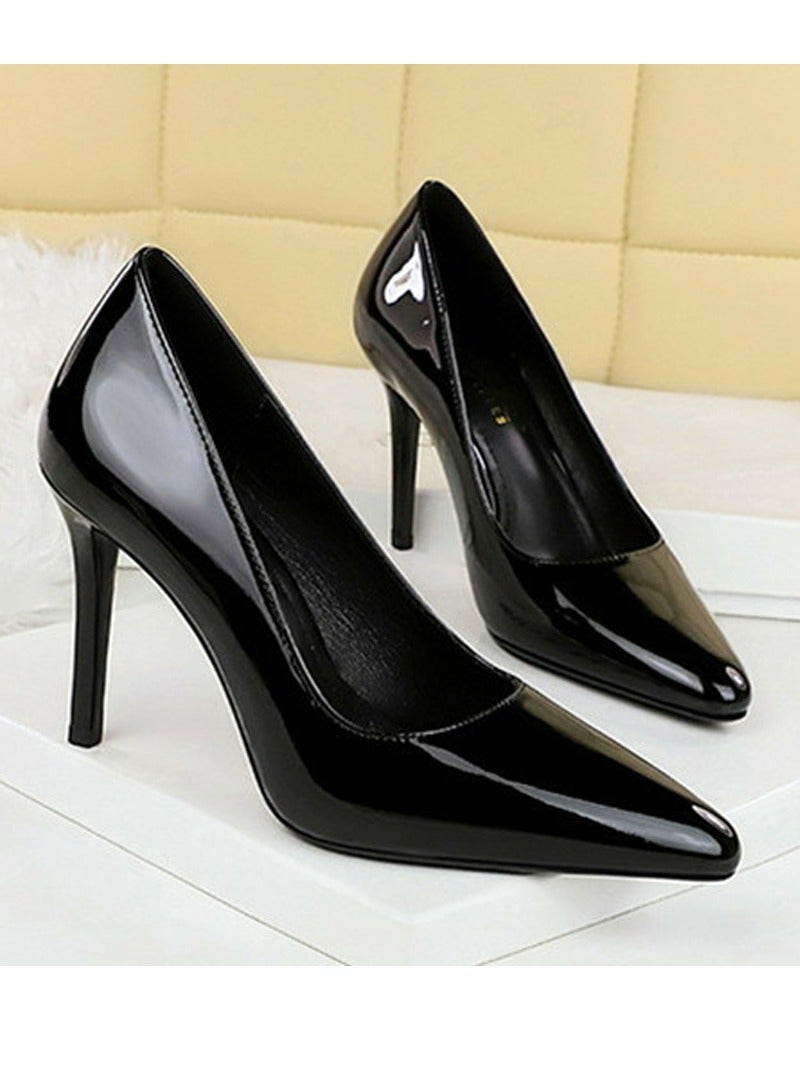 BIGTREE Women's Closed Pointed Toe High Heels Patent Leather Stiletto Pumps Black 10CM  - Image 2