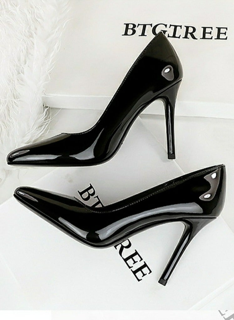 BIGTREE Women's Closed Pointed Toe High Heels Patent Leather Stiletto Pumps Black 10CM  - Image 3