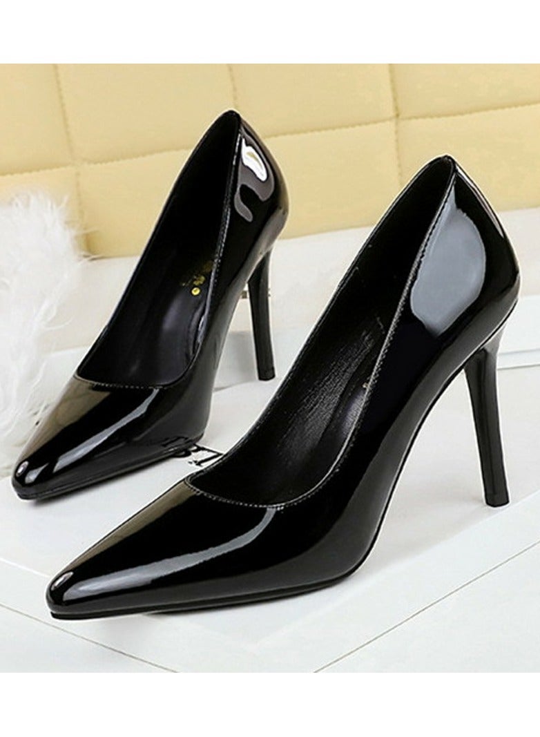 BIGTREE Women's Closed Pointed Toe High Heels Patent Leather Stiletto Pumps Black 10CM  - Image 1