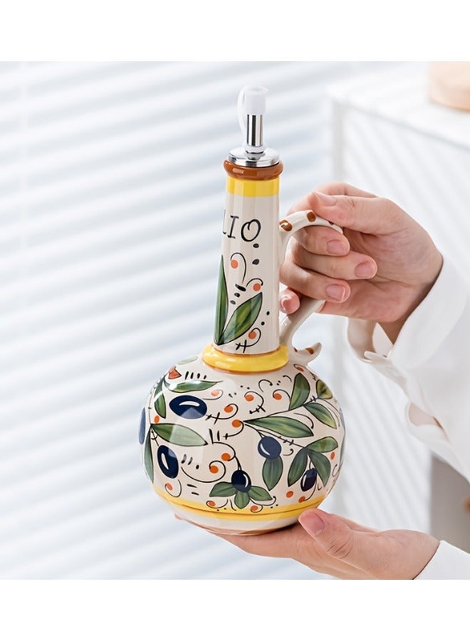 HOMESTAR Ceramic Olive Oil Dispenser Bottle for Kitchen, Large Capacity Oli and Vinegar Cruet with Stainless Steel Spout, 540 ml Oil Container with Handle for Cooking Preventing, Vinegar Cruet - Image 1