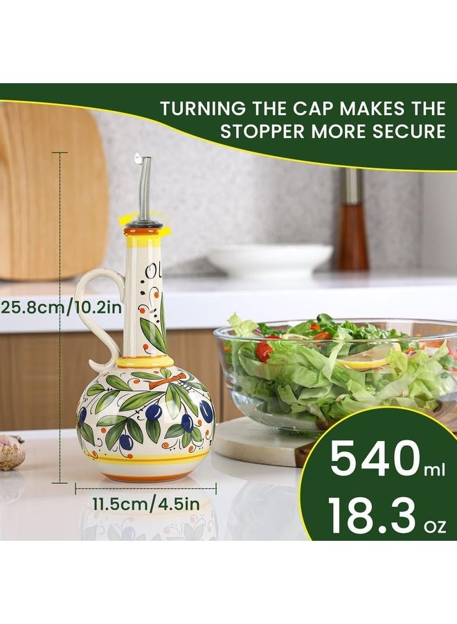 HOMESTAR Ceramic Olive Oil Dispenser Bottle for Kitchen, Large Capacity Oli and Vinegar Cruet with Stainless Steel Spout, 540 ml Oil Container with Handle for Cooking Preventing, Vinegar Cruet - Image 3
