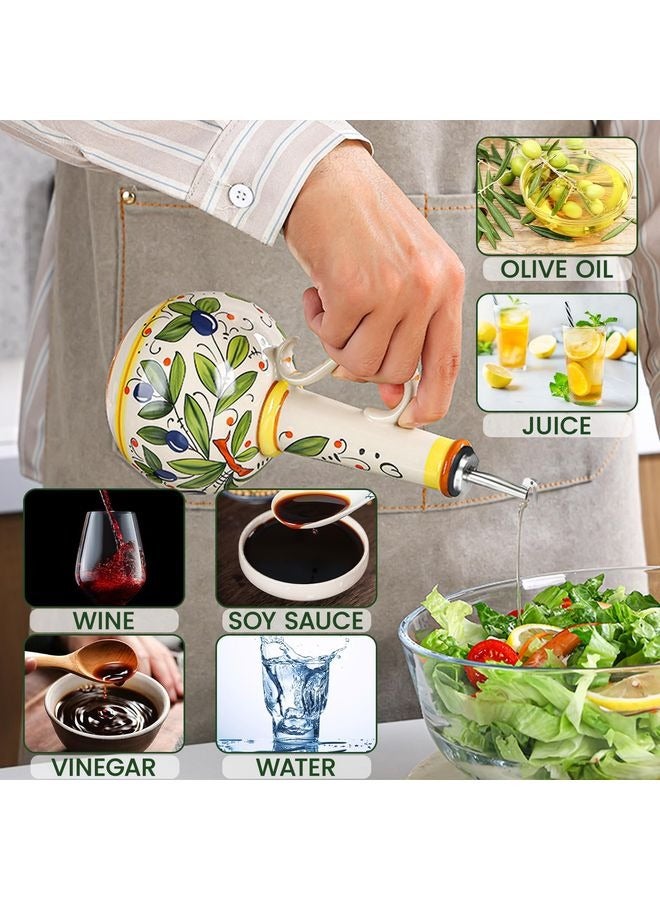 HOMESTAR Ceramic Olive Oil Dispenser Bottle for Kitchen, Large Capacity Oli and Vinegar Cruet with Stainless Steel Spout, 540 ml Oil Container with Handle for Cooking Preventing, Vinegar Cruet - Image 4