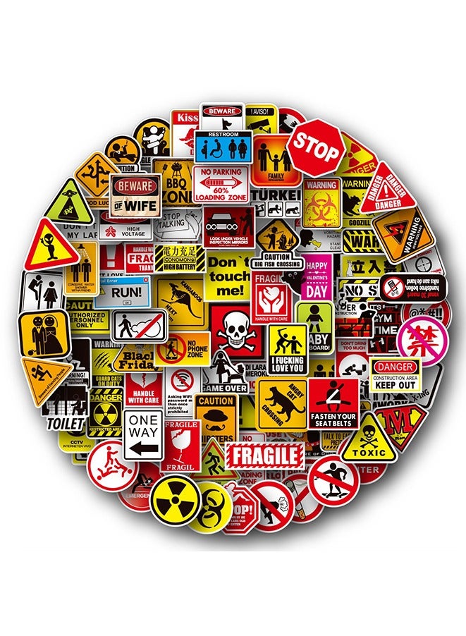 100-Piece Warning Signs Graffiti Stickers,Bans Cautions Directions Stickers for Boys/Teens/Adults,Vinyl Stickers for Helmet Water Bottle Laptop Phone Skateboard Travel Suitcase (Warning Signs) - Image 1