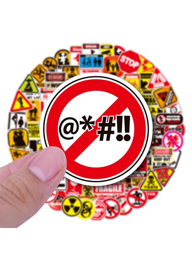 100-Piece Warning Signs Graffiti Stickers,Bans Cautions Directions Stickers for Boys/Teens/Adults,Vinyl Stickers for Helmet Water Bottle Laptop Phone Skateboard Travel Suitcase (Warning Signs) - Image 4
