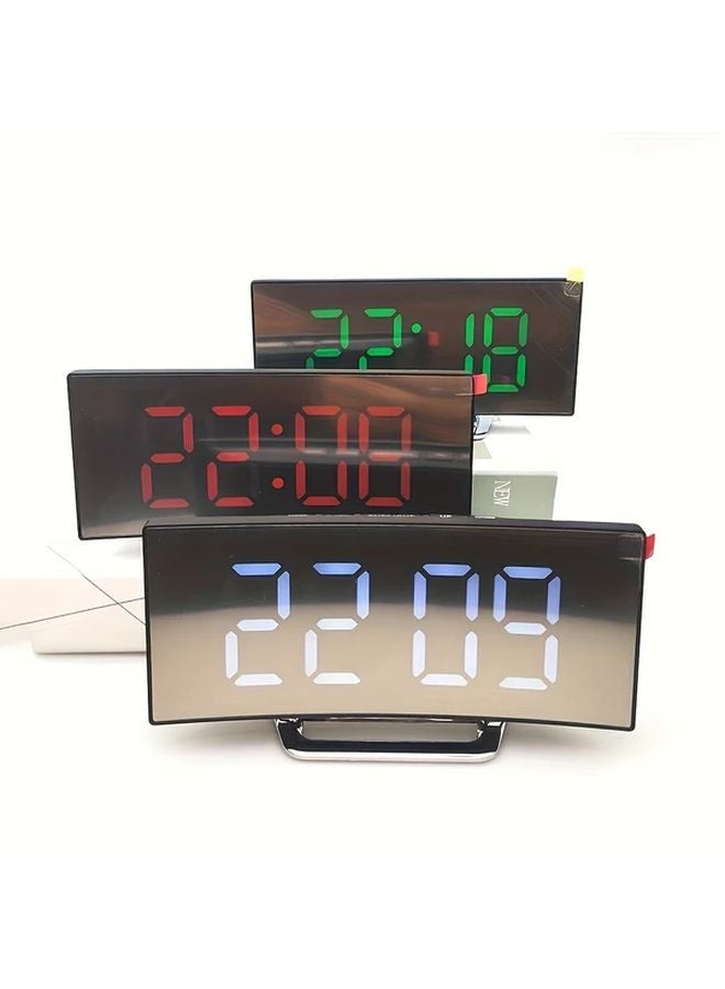 ساعة منبه رقمية LED ذات ضوء أبيض بشاشة مرآة منحنية للمساعدة على النوم بجانب السرير - Image 4