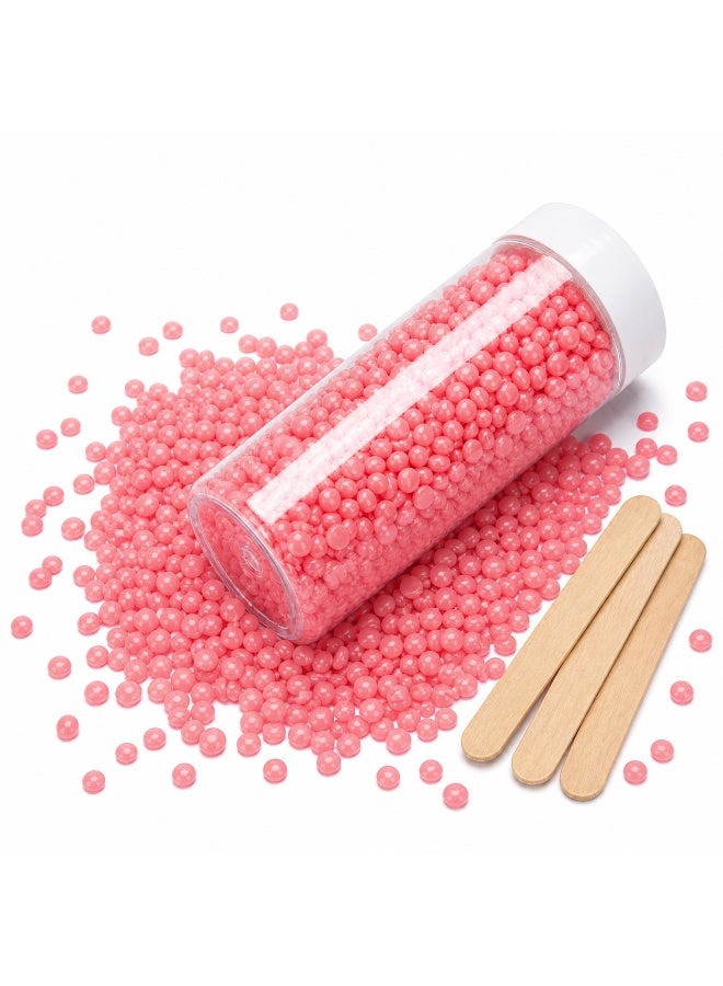 Jagravo 500g Professional Pink Painless Depilatory Hard Wax Beads for Hair Removal + Wooden Wax Applicator Sticks (Pack of 100) - Image 1
