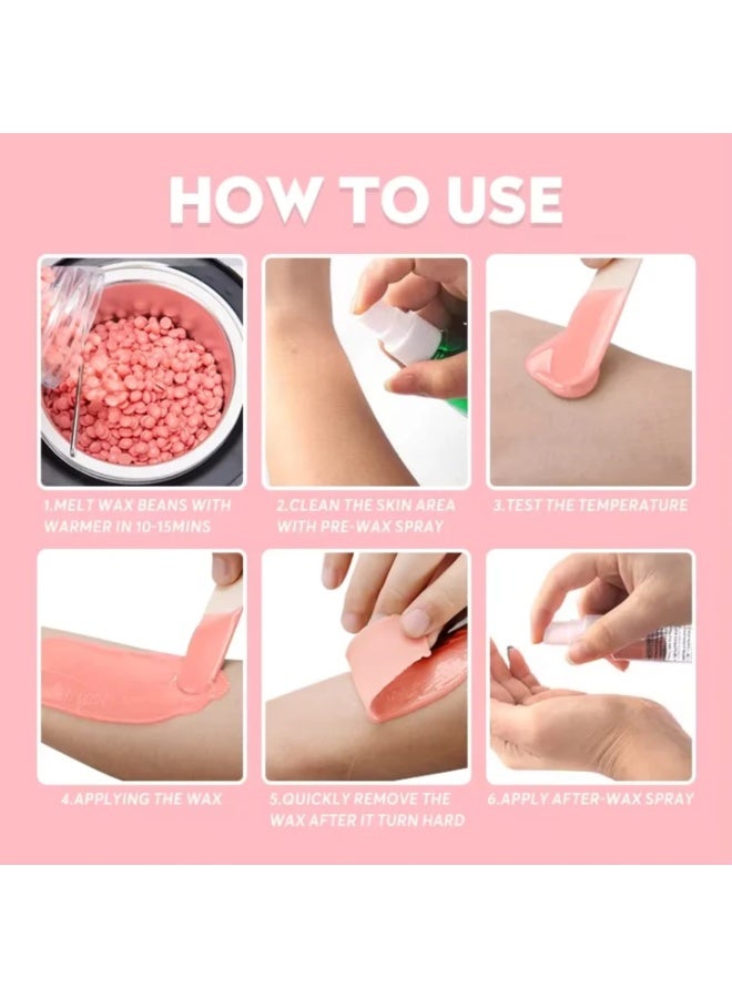 Jagravo 500g Professional Pink Painless Depilatory Hard Wax Beads for Hair Removal + Wooden Wax Applicator Sticks (Pack of 100) - Image 4