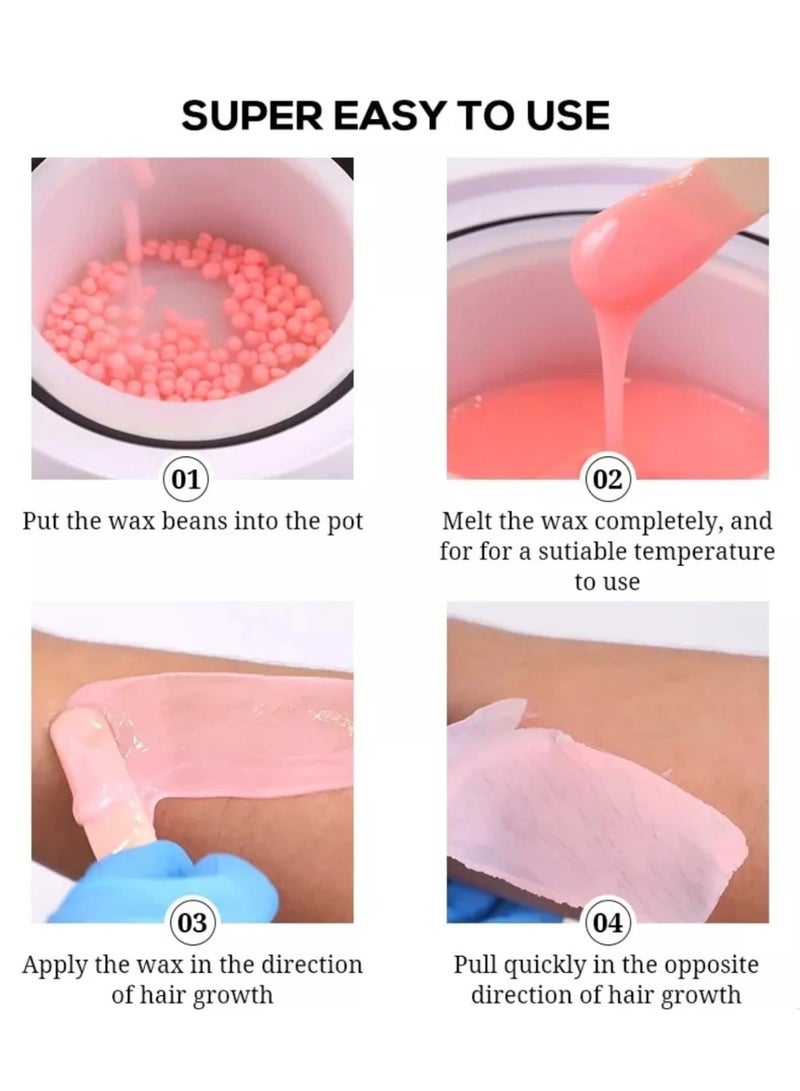 Jagravo 500g Professional Pink Painless Depilatory Hard Wax Beads for Hair Removal + Wooden Wax Applicator Sticks (Pack of 100) - Image 5