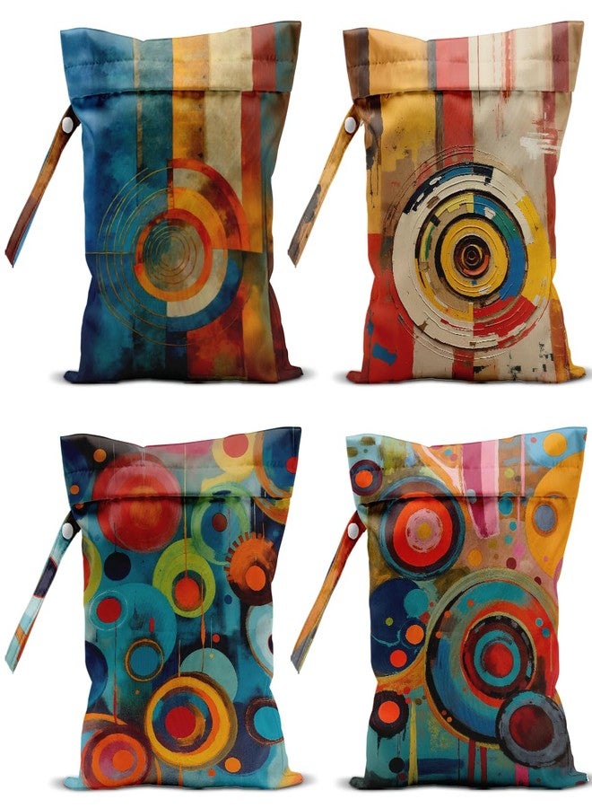 VBCVBGFH 4 Pack Cute Wet Bag Waterproof Washable Reusable Wet Dry Bag for Swimsuit Dirty Clothes Diaper Travel Beach Pool Christmas Toiletries Beach Essentials，Abstract Red Blue Yellow Vivid Circular Decor - Image 1