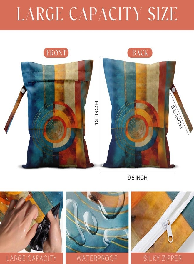 VBCVBGFH 4 Pack Cute Wet Bag Waterproof Washable Reusable Wet Dry Bag for Swimsuit Dirty Clothes Diaper Travel Beach Pool Christmas Toiletries Beach Essentials，Abstract Red Blue Yellow Vivid Circular Decor - Image 5