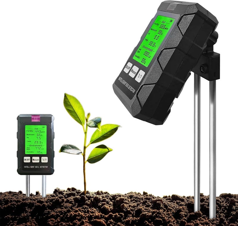 OneNine Soil pH Tester, 6 in 1 Soil Tester with Backlit LCD Display, Including pH/Temperature/Humidity/Light Test Gardening Tool Soil Meter for Plant Care for Garden, Lawn, Farm, Greenhouse - Image 1