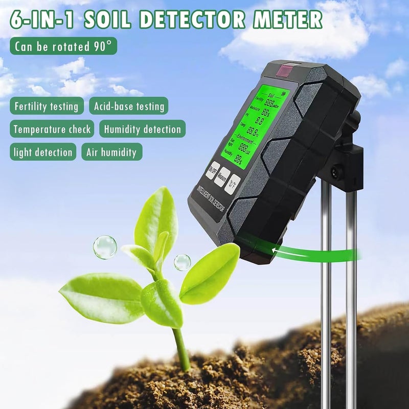 OneNine Soil pH Tester, 6 in 1 Soil Tester with Backlit LCD Display, Including pH/Temperature/Humidity/Light Test Gardening Tool Soil Meter for Plant Care for Garden, Lawn, Farm, Greenhouse - Image 2