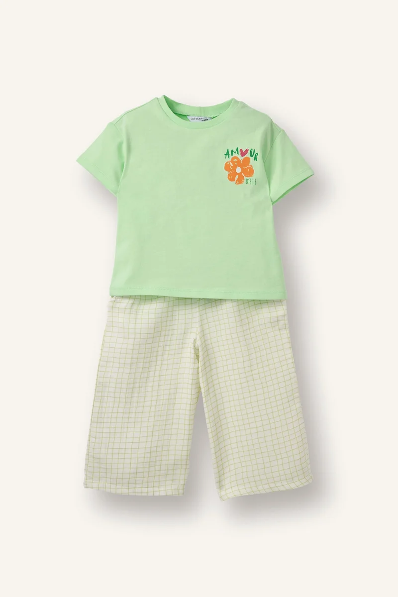 Defacto 2 piece Regular Fit Crew Neck Flower Set