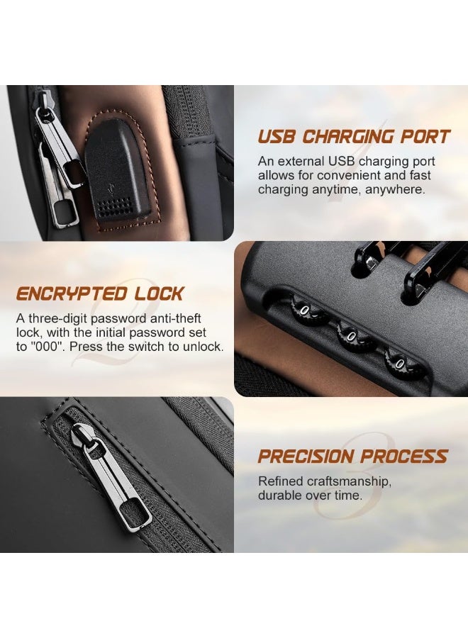 حقيبة كروسبودي مضادة للسرقة للجنسين، حقيبة ظهر، حقيبة كروسبودي كبيرة الحجم مقاومة للماء للسفر، حقيبة كتف من الجلد الصناعي - Image 4