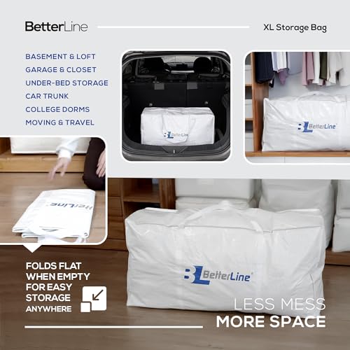 BETTERLINE Extra Large Storage Bag - Heavy Duty 45x22x16 Inches Huge Tote Duffel with Max Load of 100 lbs. (45kg) - Tear-resistant & Water-resistant Polypropylene Woven Cloth, With Zippers - Image 3
