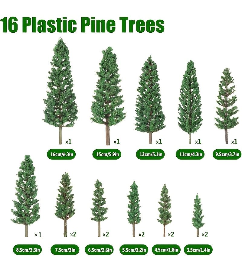 16 Pcs Model Pine Trees 1.4 To 6.3 Inch Mixed Miniature Trees For Diorama Fake Landscape Crafts Building Scene - Image 1