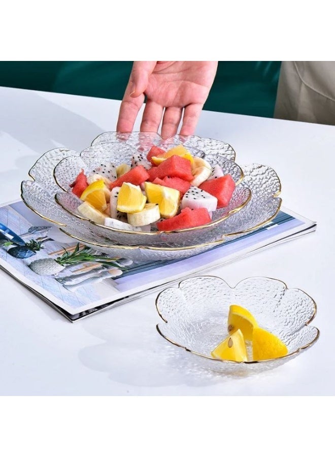 طقم بولات وأطباق تقديم زجاجية 3 قطع بتصميم شكل وردة مع حواف وإطار ذهبي فاخر - Image 1