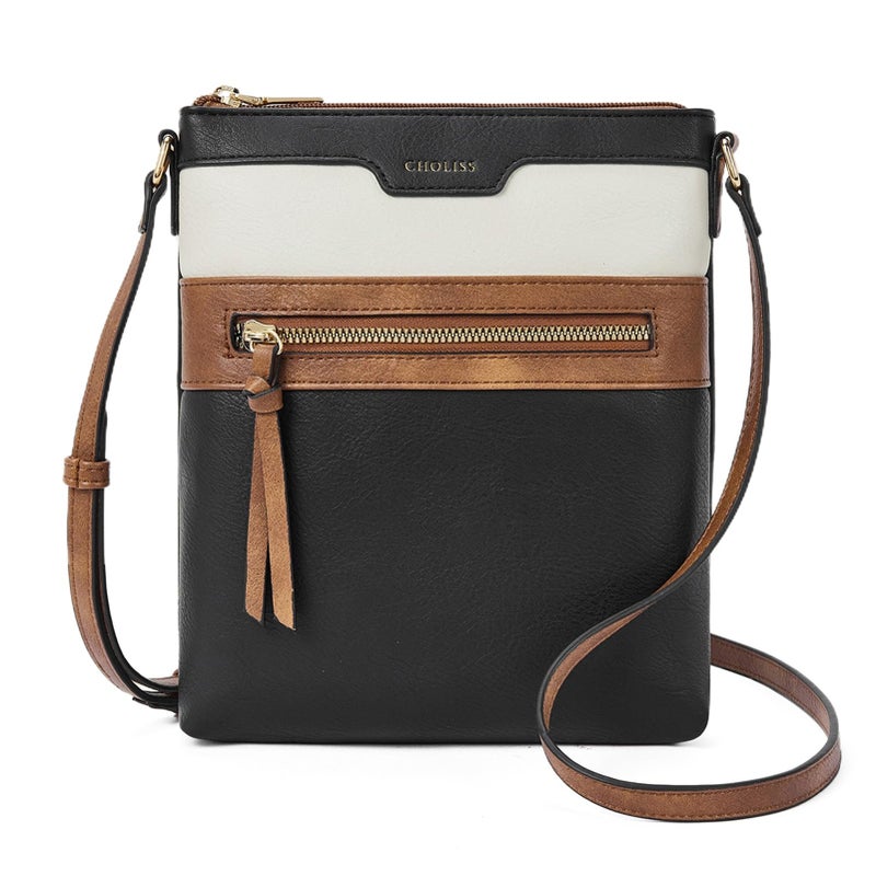 CHOLISS Mini Crossbody Bags for Women, Small Purses for Women with Vegan Leather, Travel Over Shoulder Bag, Black with Brown - Image 1