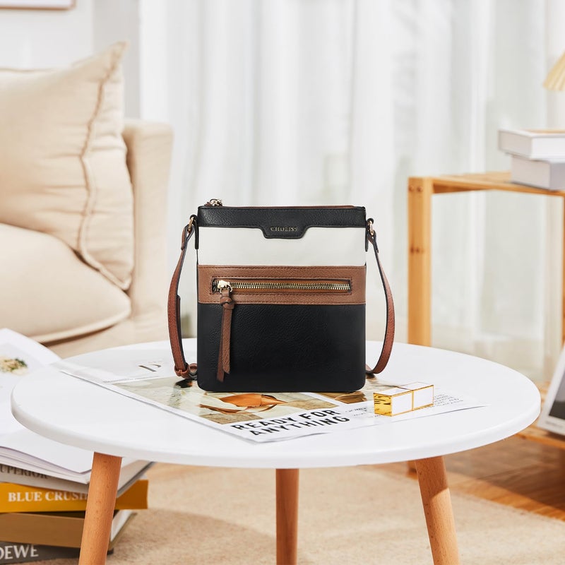 CHOLISS Mini Crossbody Bags for Women, Small Purses for Women with Vegan Leather, Travel Over Shoulder Bag, Black with Brown - Image 3