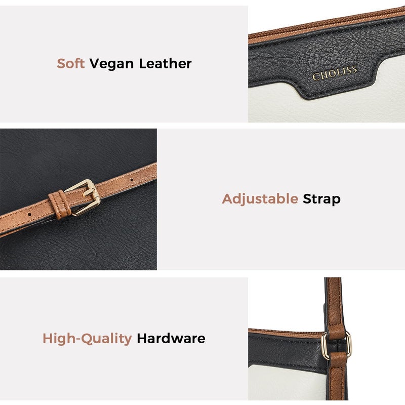 CHOLISS Mini Crossbody Bags for Women, Small Purses for Women with Vegan Leather, Travel Over Shoulder Bag, Black with Brown - Image 5