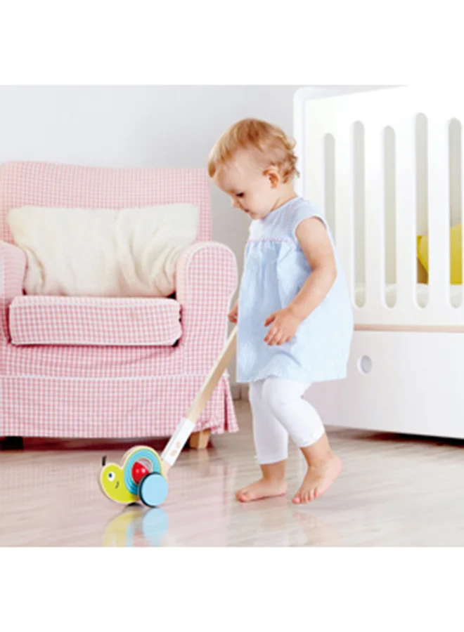 هيب Hape Snail Push Pal – Wooden Baby Walker Toy for Toddlers 12M+, Sensory Push & Pull Toy with Spinning Bead Ball, Quiet Rubber Wheels, Non-Toxic Learning to Walk Gift