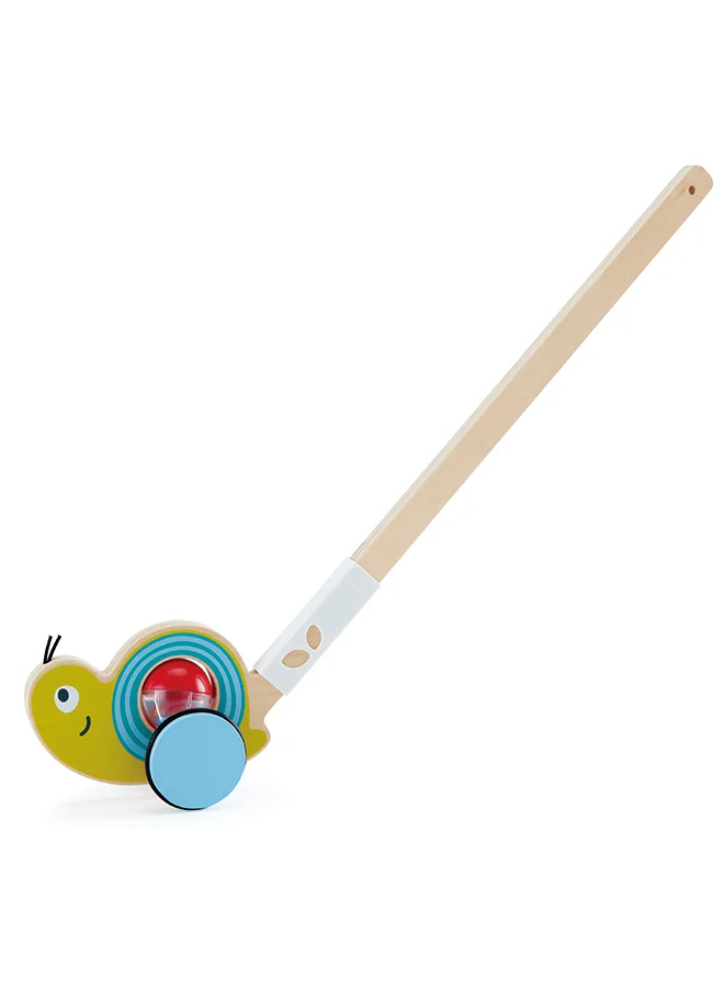 هيب Hape Snail Push Pal – Wooden Baby Walker Toy for Toddlers 12M+, Sensory Push & Pull Toy with Spinning Bead Ball, Quiet Rubber Wheels, Non-Toxic Learning to Walk Gift