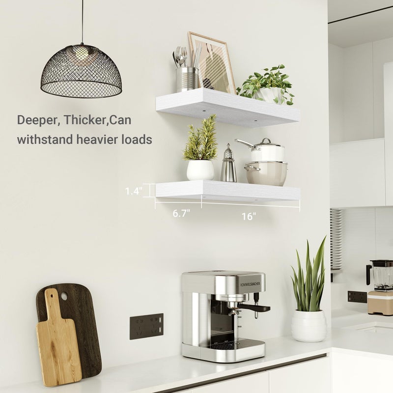 Vivelove 16 inch Floating Shelves for Wall, Bathroom Shelves Over Toilet, Wall Shelf for Bedroom, Living Room, Kitchen, Office Home Decor, Narrow Shelves with Invisible Brackets - Set of 2, White - Image 4