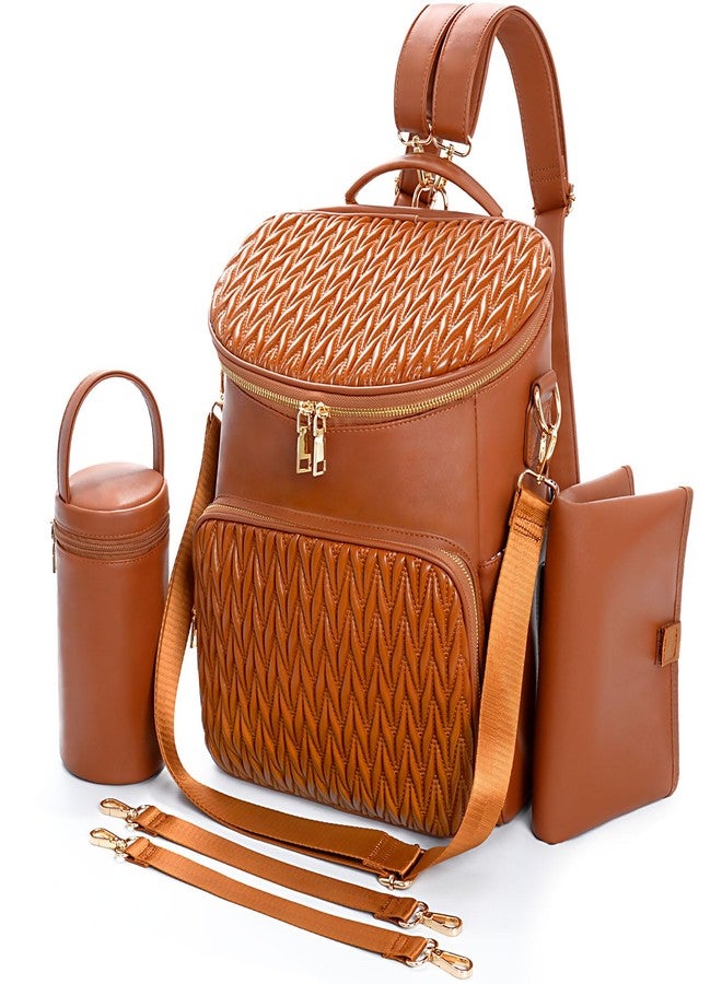 Minsong Diaper Bag Backpack for Women, Cute Stylish Mommy Diaper Backpack, Waterproof Travel PU Leather Baby Backpack Diaper Bag with Changing Pad(Brown) - Image 1